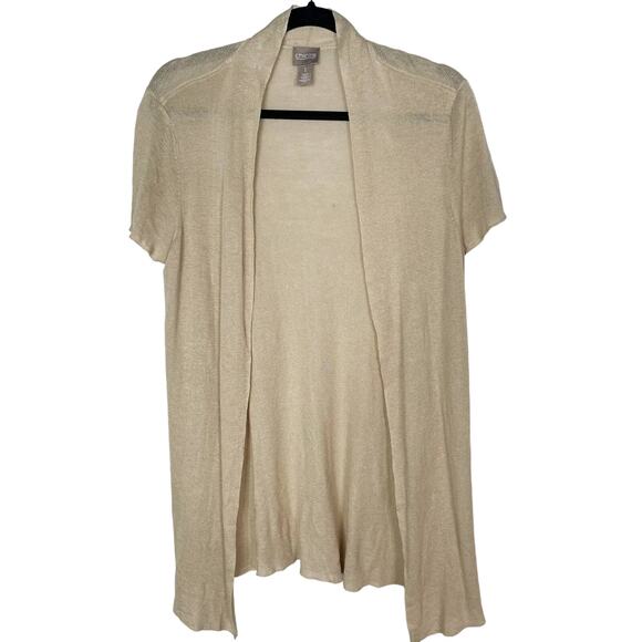 Chicos 1 Medium M Brown Short Sleeve Lightweight Open Front Cardigan Top Knit - Picture 1 of 12